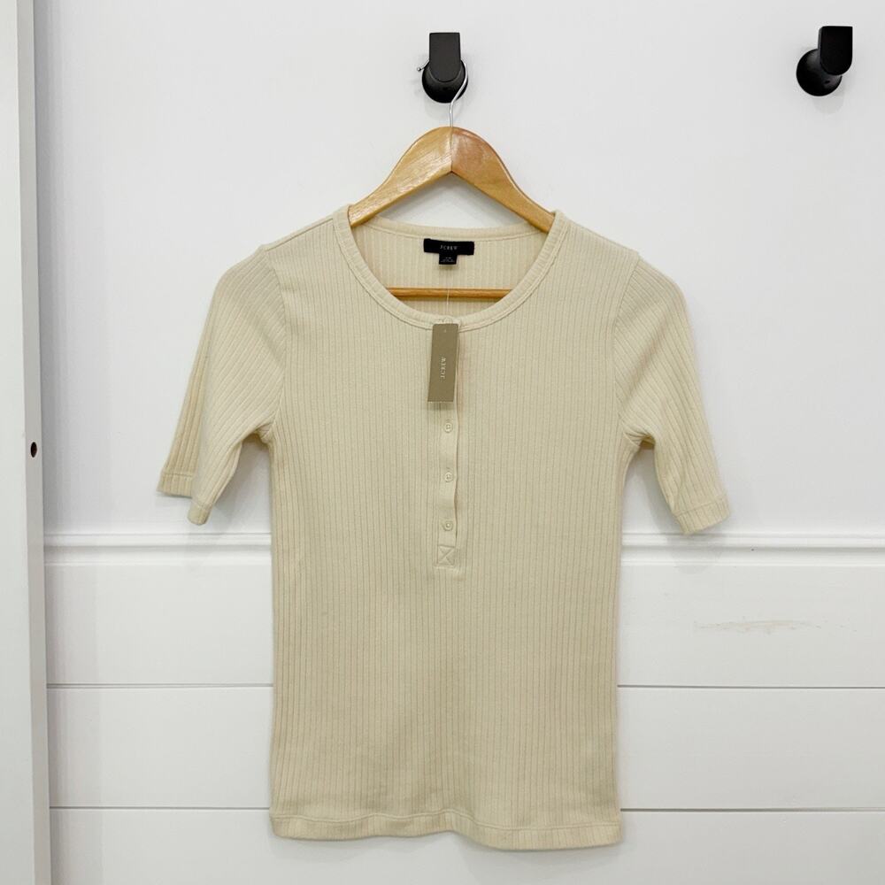 NWT! J. Crew Ribbed T Shirt Button Front XS